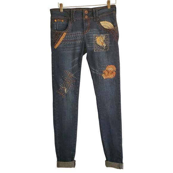 Upcycled Reworked Bonage Jeans Unique Boho Size 11 - Picture 2 of 9